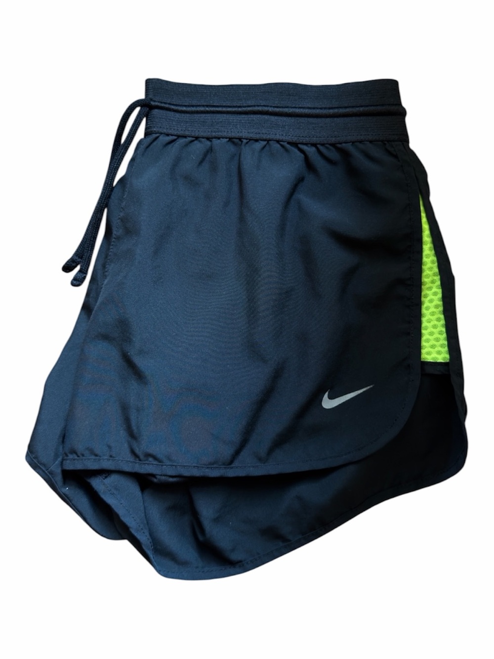 Nike Women's Black Dri-Fit Athletic Shorts with Neon Green Side Panel